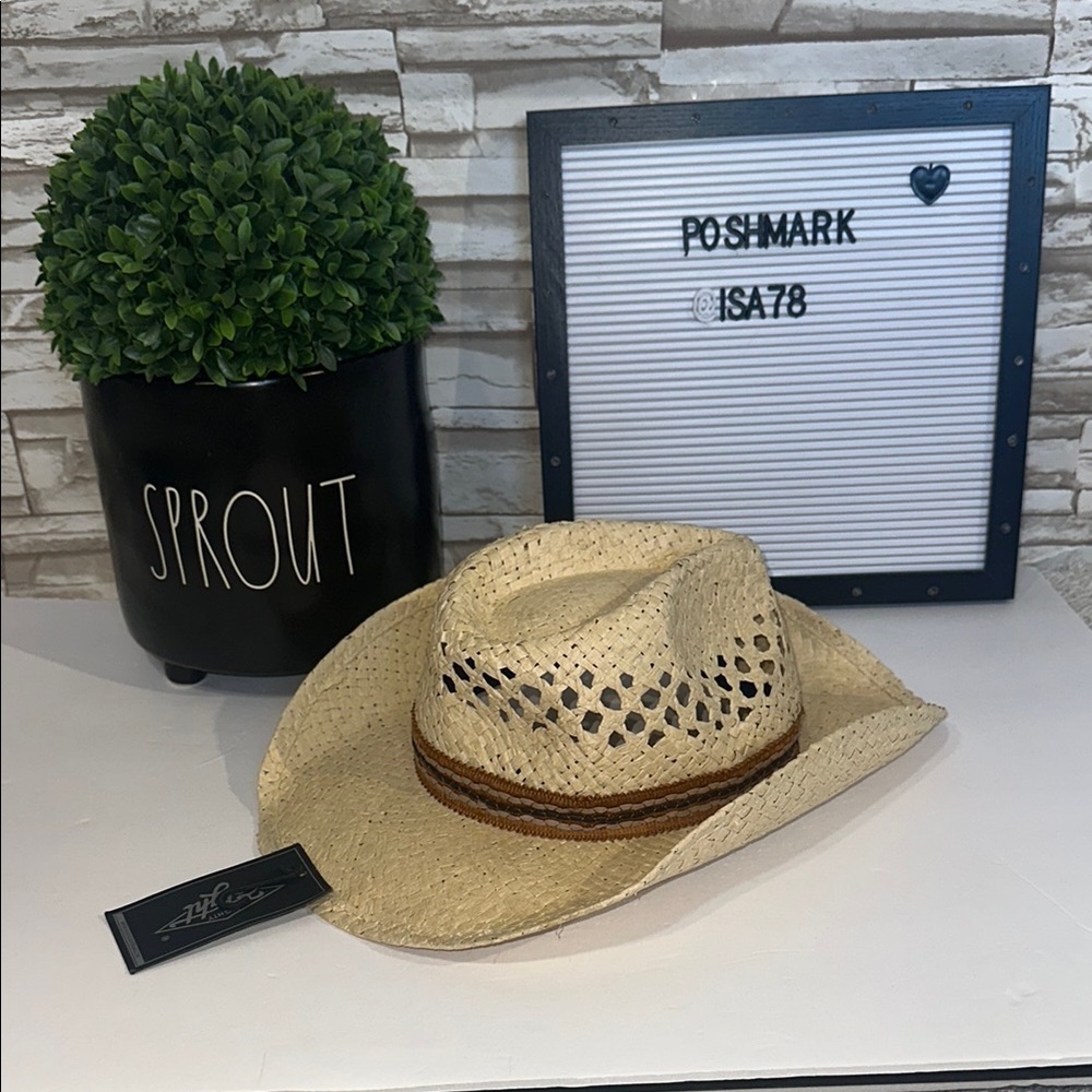 Straw Cowboy Hat with Braided Band - Natural